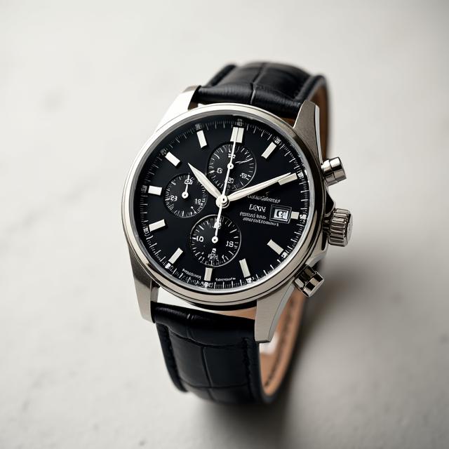 Classic Chronograph Watch with Black Dial