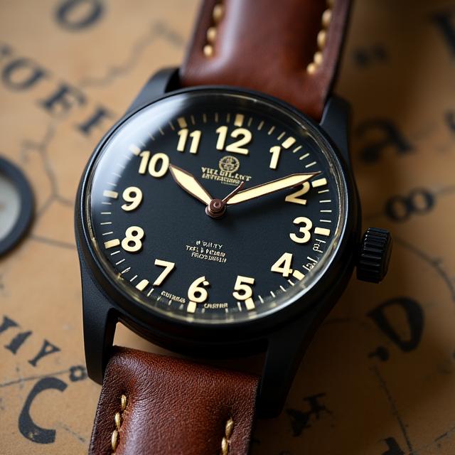 Vintage Inspired Pilot Watch with Leather Strap