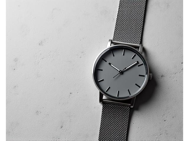 Minimalist watch with grey dial and mesh strap